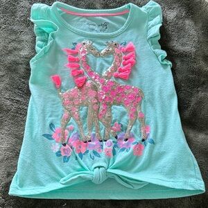 Cynthia Rowley Aqua Tank Top with Pink and Silver Giraffes